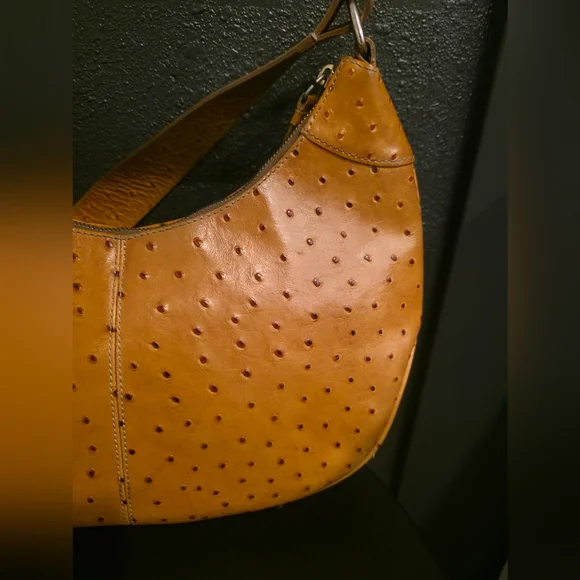Dooney & Bourke Ostrich-Embossed Leather Hobo Bag,  butterscotch color. - Picture 6 of 16